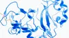 Blue protein structure against a white background