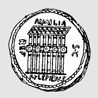 Image of the Facade of the Basilica Emilia, on a Roman coin of Marcus Emilius Lepidus, (61 BC).