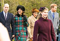 With Duke and Duchess of Cambridge (now Prince and Princess of Wales) and her then fiancé Prince Harry of Wales (now Duke of Sussex) going to church at Sandringham on Christmas Day (25 December 2017)