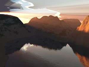 A alpin lake rendered with Terragen.