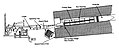 Cutaway diagram of a 16-inch gun loaded with projectile and powder bags with the rammer arm extended.