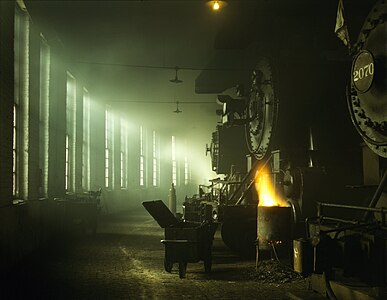 1942 Steam locomotives of the Chicago & Northwestern Railway in the roundhouse