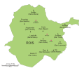 Mapa do concello de Rois cas súas 12 parroquias e 3 capelas / Mapa del municipio con sus 12 parroquias y 3 capillas.