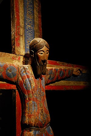 Majestat Batlló. Policromatic, 12th century, romanic crucifix.