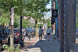 Sidewalk with street furniture in Buffalo, New York.