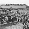 Boxing match outside of mess hall, Allied forces base, Adak Island, July 4, 1944.