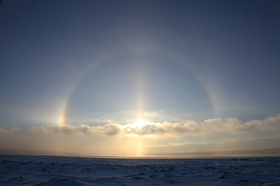 Refraction of light by 46° halo, an optical phenomenon by light interacting with ice crystals