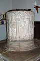 Twelfth century font, Herefordshire school of Norman carving, St George's church, Orleton, Herefordshire, England.