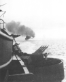 USS St. Louis bombards Kiska in August, 1942.