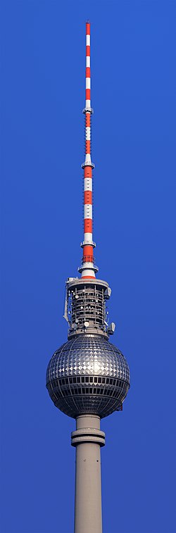 Detail shot of the Berlin television tower as seen from the roof of Berlin Cathedral.