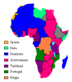 Africa map with colonial claimants in 1913