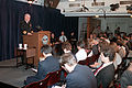 Frank Kelso speaks to reporters at the Pentagon on October 17, 1991 announcing the clearing of Hartwig in the explosion and that the cause could not be determined