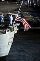 Iowa's flag is flown at half-mast upon the ship's return to Norfolk after the explosion.