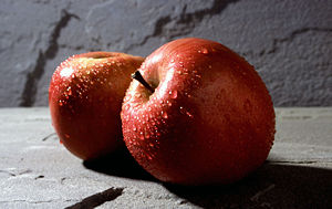 An apple, cultivar 'fuji'.