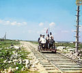 An early colour photograph (1915) taken by Sergei Mikhailovich Prokudin-Gorskii: handcar outside Petrozavodsk on the Murmansk railway.