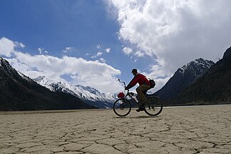 cycling on dried river bed