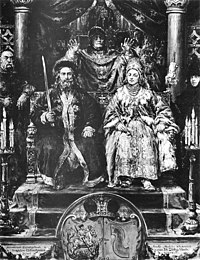 Wedding of Sviatopolk I of Kiev and daughter of Bolesław I the Brave. Jan Matejko (1982), 1892 label QS:Len,"Wedding of Sviatopolk I of Kiev and daughter of Bolesław I the Brave. Jan Matejko (1982), 1892" label QS:Lpl,"Zaślubiny Światopełka" óleo sobre tea medium QS:P186,Q296955;P186,Q12321255,P518,Q861259