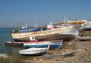 Boats on the banks of the Guadiana river at Ayamonte (Spain)