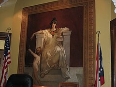 Painting of Justice inside the courthouse. An example of an alegory of Justice which is not blindfolded.