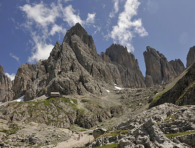 Saslonch mountain range and "Rifugio Vicenza" in the Dolomites