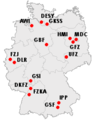 Map of the Helmholtz Centres in Germany