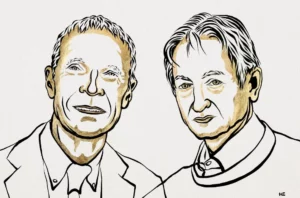 Illustration af John Hopfield og Geoffrey Hinton.