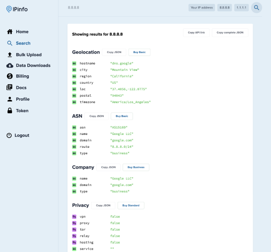 ipinfo dashbord