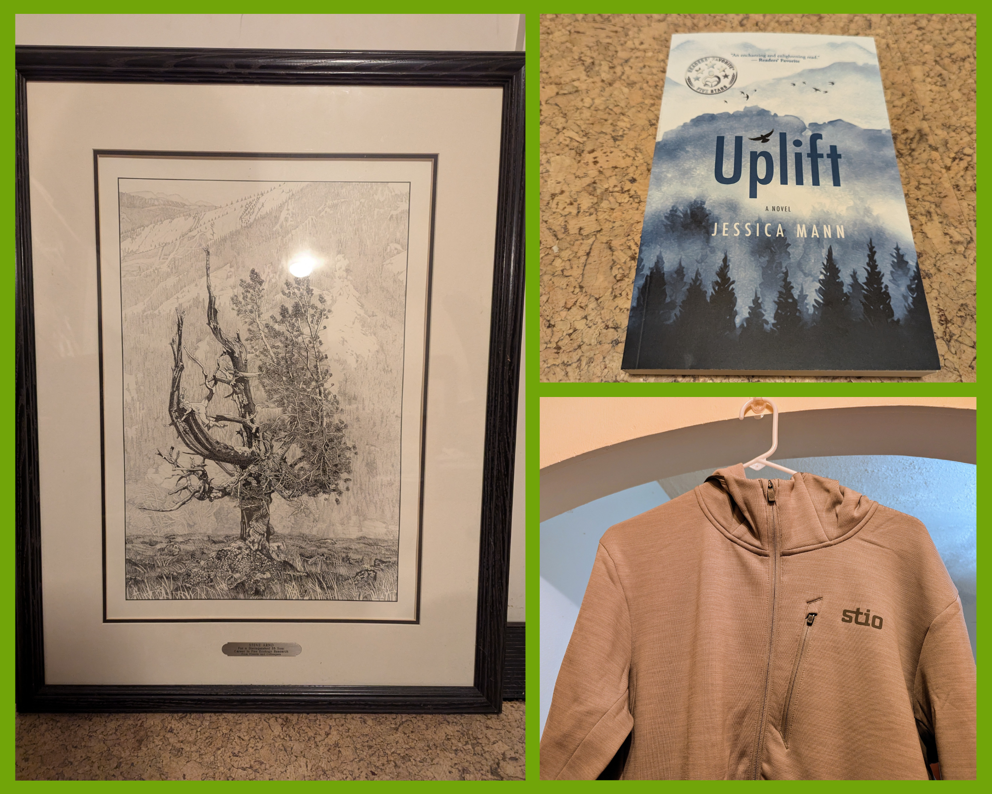 Auction Items: Art print, signed book & Stio jacket