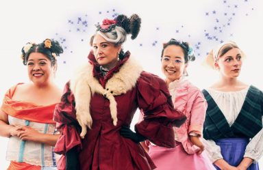 four woman in costumes for Cinderalla show at Upper East Side theater