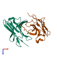 PDB entry 1dl7 coloured by chain, top view.