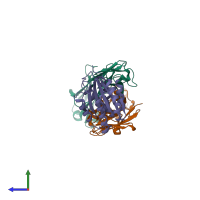 PDB entry 1fns coloured by chain, side view.