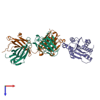 PDB entry 1fns coloured by chain, top view.