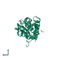 PDB entry 1p36 coloured by chain, side view.