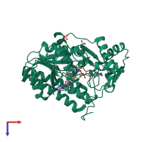 PDB entry 1qrr coloured by chain, top view.