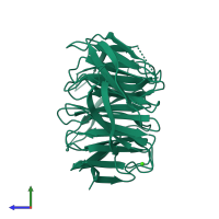 PDB entry 2hes coloured by chain, side view.