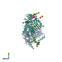 PDB entry 2hr7 coloured by chain, side view.