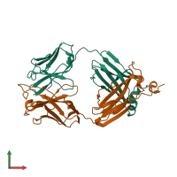 PDB entry 2ig2 coloured by chain, front view.