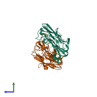 PDB entry 2ig2 coloured by chain, side view.