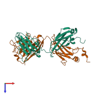 PDB entry 2ig2 coloured by chain, top view.