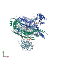 PDB entry 2iu9 coloured by chain, front view.