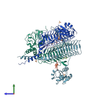 PDB entry 2iu9 coloured by chain, side view.