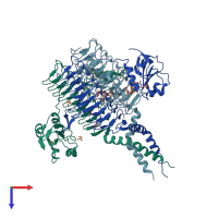 PDB entry 2iu9 coloured by chain, top view.