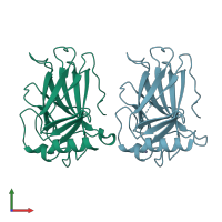 PDB entry 2j21 coloured by chain, front view.