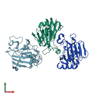 PDB entry 2jij coloured by chain, front view.