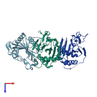 PDB entry 2jij coloured by chain, top view.