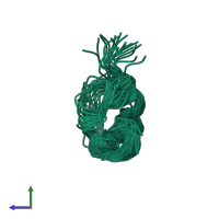 PDB entry 2lfm coloured by chain, ensemble of 20 models, side view.