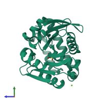 PDB entry 2ocg coloured by chain, side view.