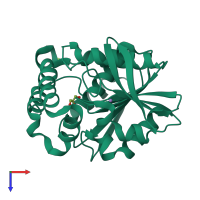 PDB entry 2ocg coloured by chain, top view.