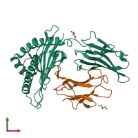 PDB entry 2rfx coloured by chain, front view.