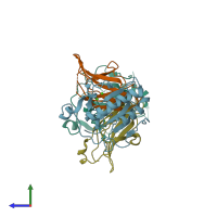 PDB entry 3d1m coloured by chain, side view.